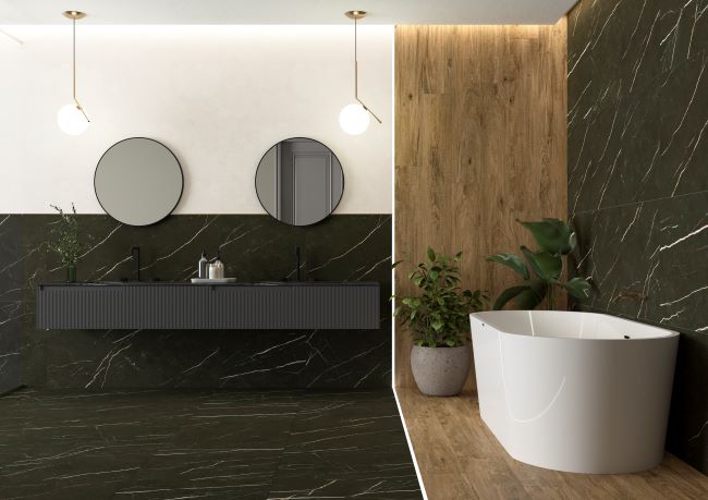 Amb Elite Black 60x60 Ragusa Umber 20x120 Mosaico Hexagon Elite White 32,5x22,5