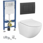 WC set 3u1, GEBERIT ugradni vodokotlić, OPTIMO šolja, crna tipka