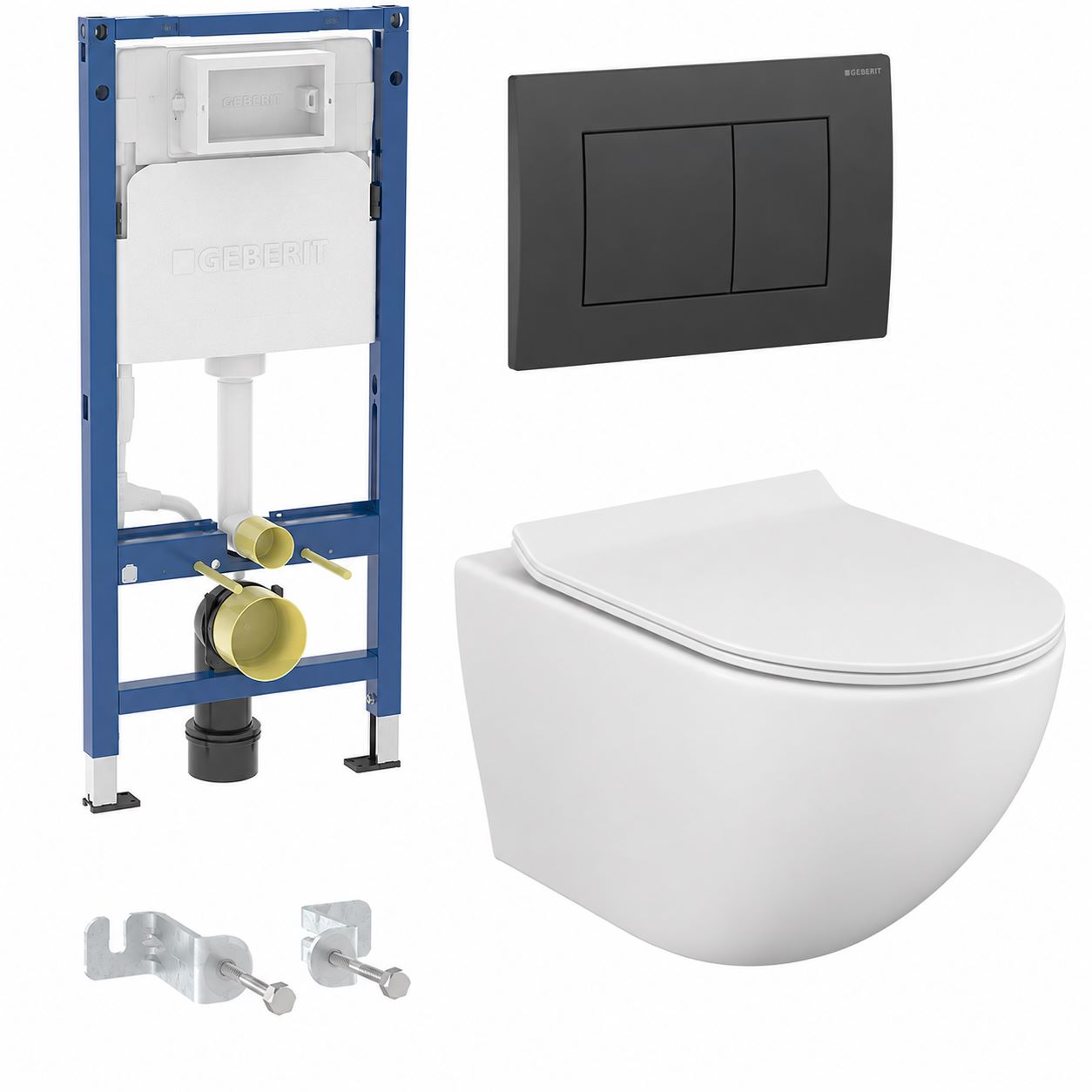 WC set 3u1, GEBERIT ugradni vodokotlić, OPTIMO šolja, crna tipka